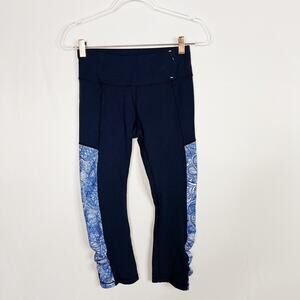Calia By Carrie Underwood Ocean Inked Printed Crop Leggings Navy Blue Small S